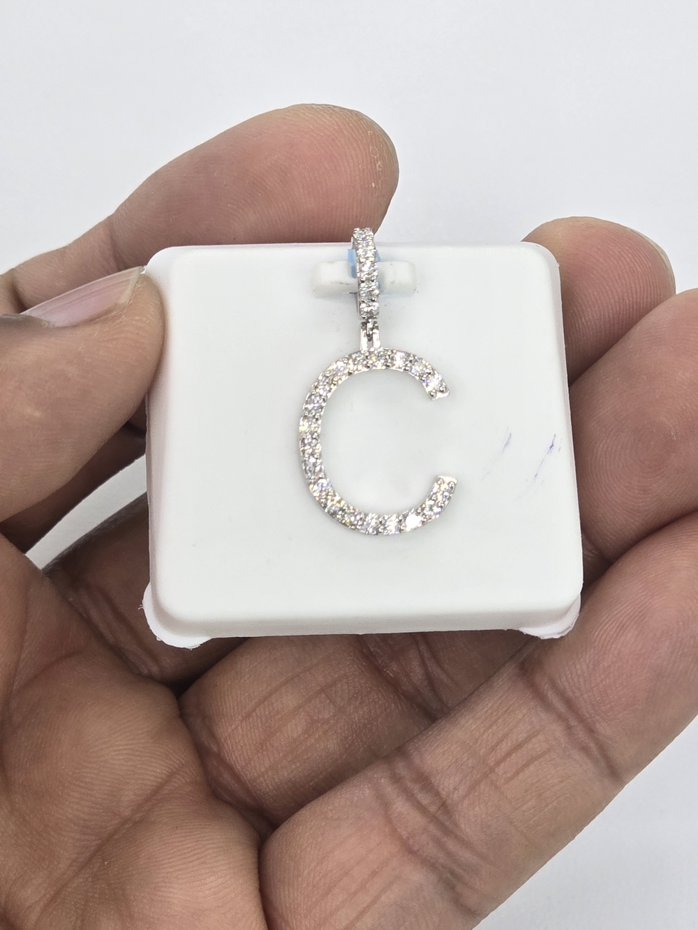 925 Sterling Silver Lab Grown Diamond Letter C Pendant
